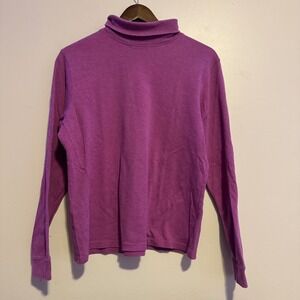 LL Bean Women's 100% Cotton Long Sleeve Turtleneck Purple Size M Layered Basics